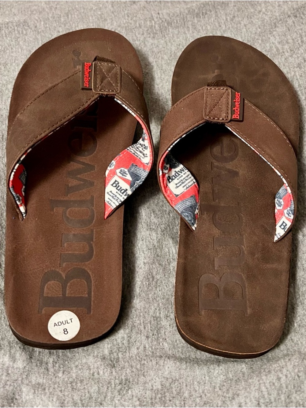 Budweiser Brown Flip Flops with Red and White Liner